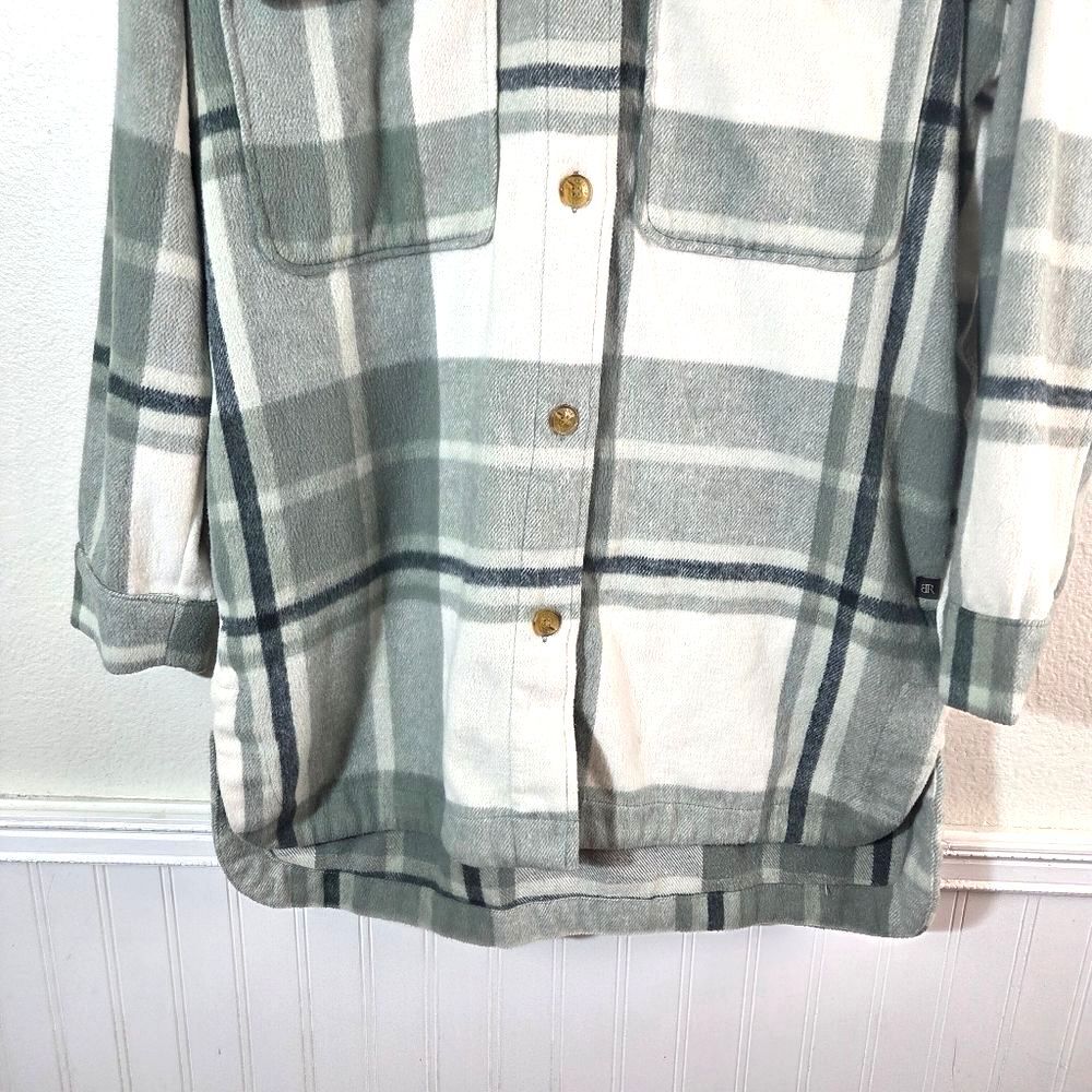 Banana Republic Green Plaid Fleece Shacket Button Up Mens Medium - Picture 6 of 12